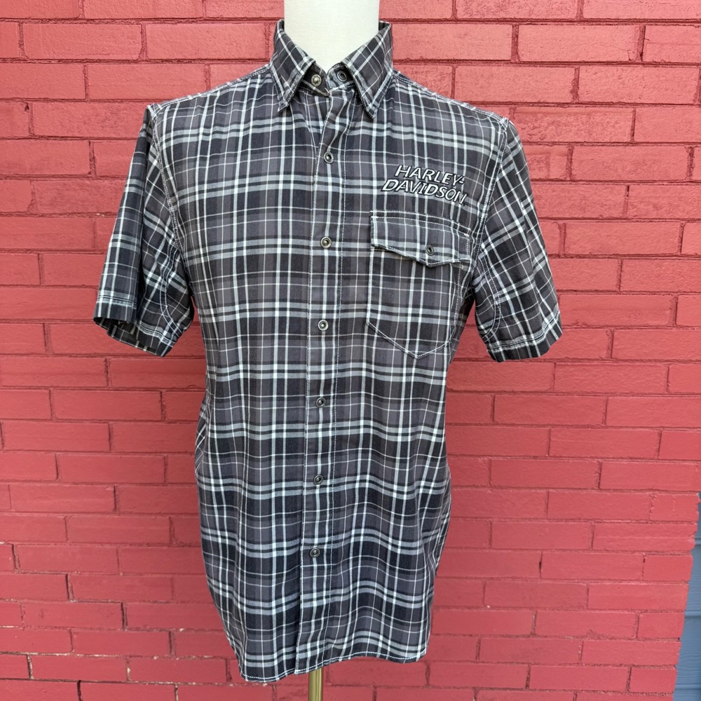 Vtg Harley Davidson‎ Plaid Shirt Mens Medium Button Up Short Sleeve Biker Grunge